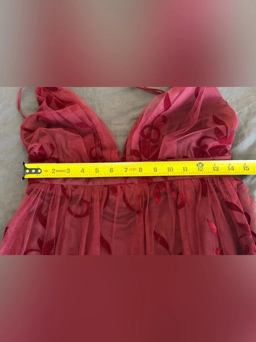 Windsor Burgundy Flocked Velvet Floral Tulle Maxi Gown Dress